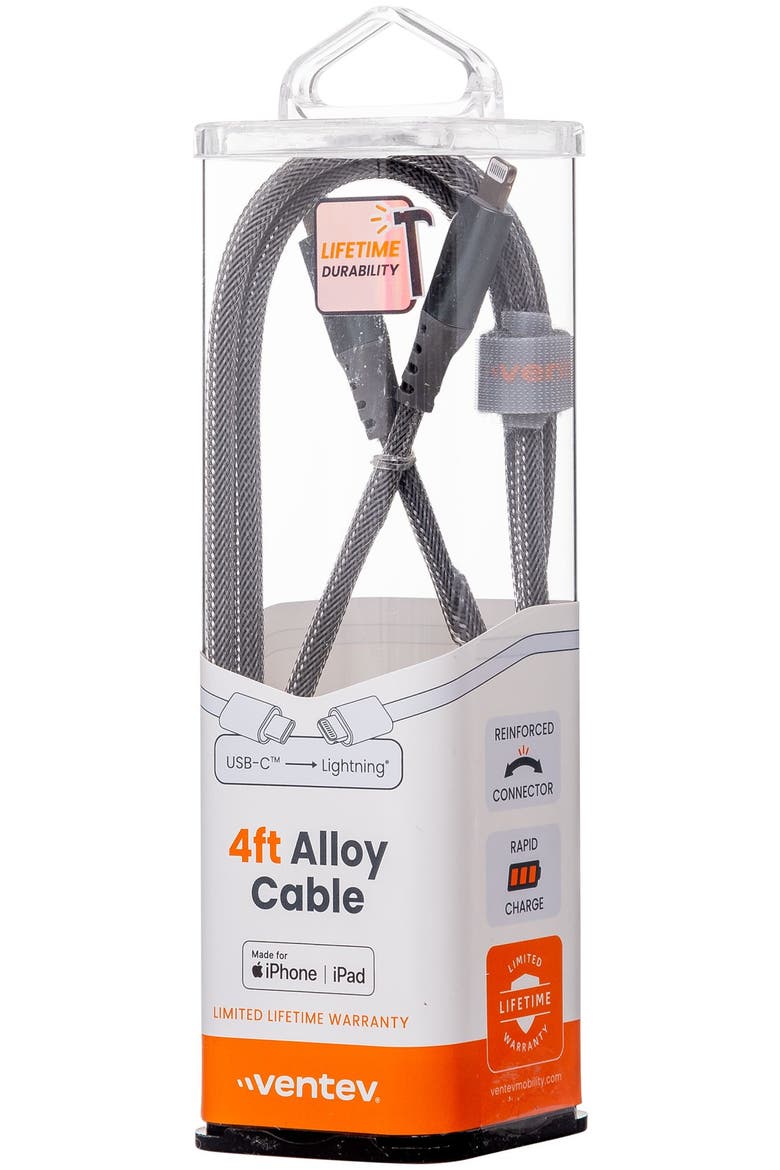 Alloy USB-C to Apple Lightning High Speed Ultradurable 4 Foot Cable, Alternate, color, Silver