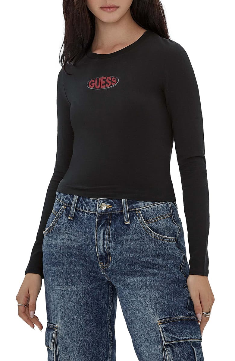 GUESS ORIGINALS Go Logo Long Sleeve Cotton Graphic T-Shirt, Main, color, 