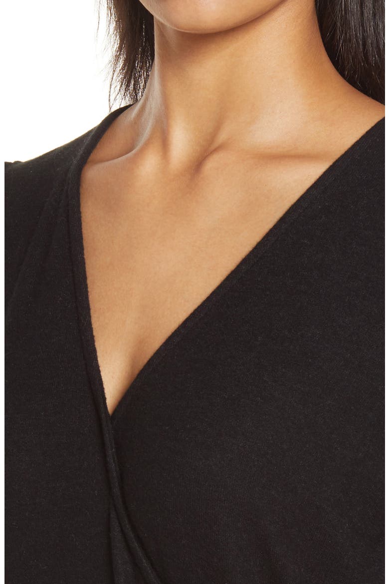 Surplice Blouson Sleeve Wrap Top, Alternate, color, BLACK