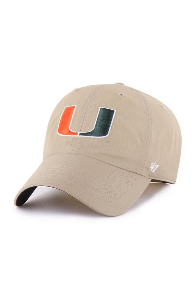 '47 Men's '47 Khaki Miami Hurricanes Clean Up brrr° Adjustable Hat, Main, color, 