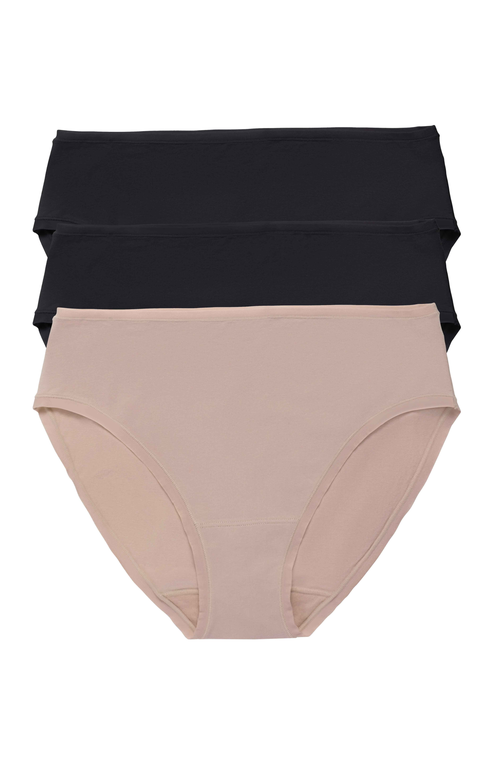 Natori Bliss Bare Cotton Hipster 3-pack In Black/black/cafe