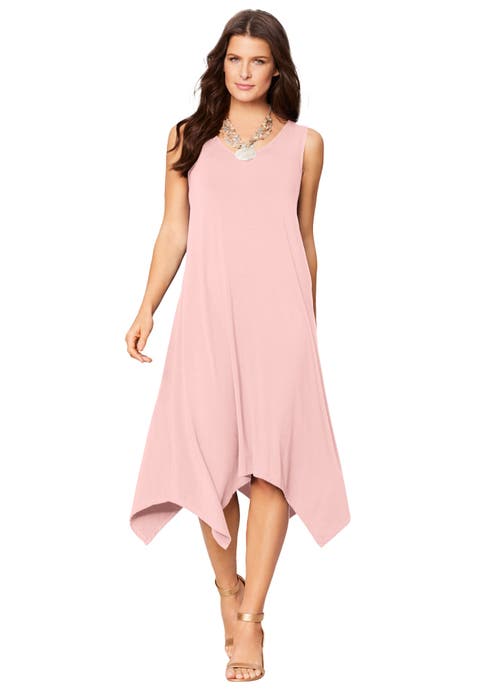 Plus Size Stretch Knit Mid Length Sleeveless Swing Dress (Plus)