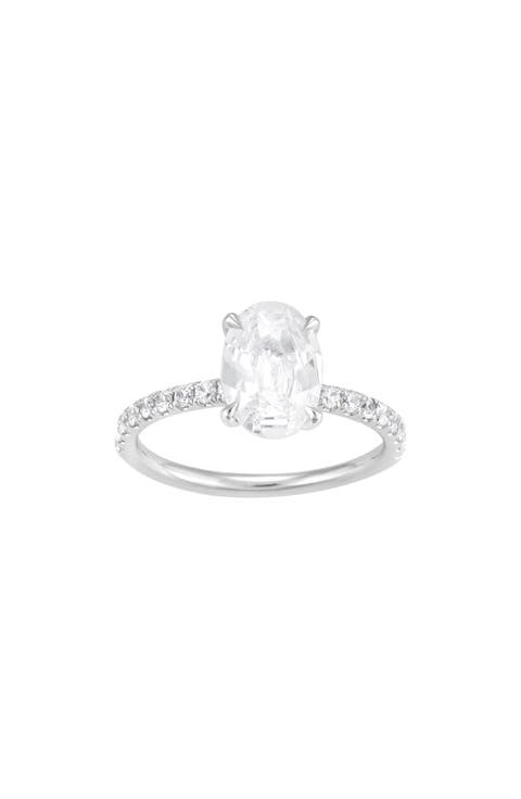 14K Gold Oval Cut Lab-Created Diamond Pavé Ring - 2.4ct