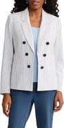 Jones New York Stripe Faux Double Breasted Linen Blend Jacket