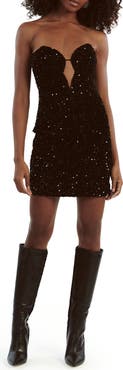 Bardot Eleni Sequin Plunge Neck Strapless Velvet Minidress