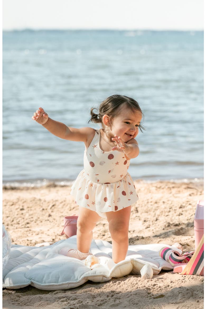 Shell Print Skirted One-Piece Swimsuit, Alternate, color, LIGHT PINK