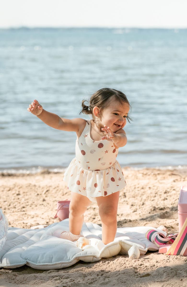 Petit Lem Shell Print Skirted One-Piece Swimsuit, Alternate, color, Light Pink