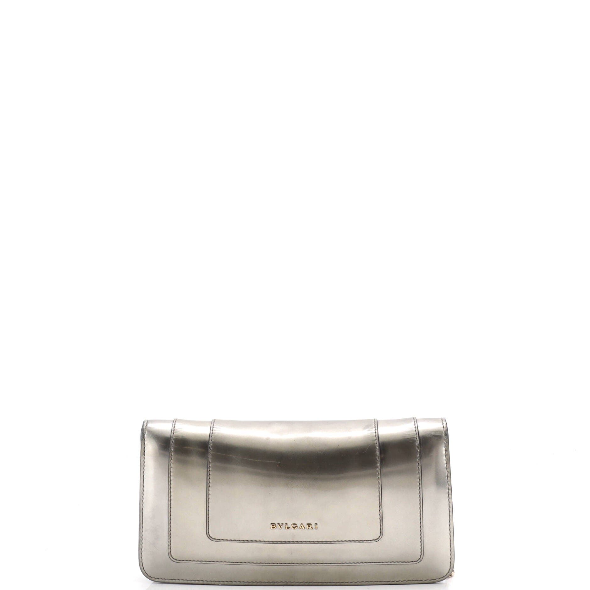 Serpenti Forever Chain Clutch Metallic Leather, Alternate, color, Metallic Silver
