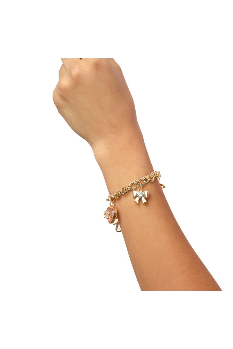 Gold-Tone Charm Bracelet with Bow and Pavé Details, Alternate, color, Gold