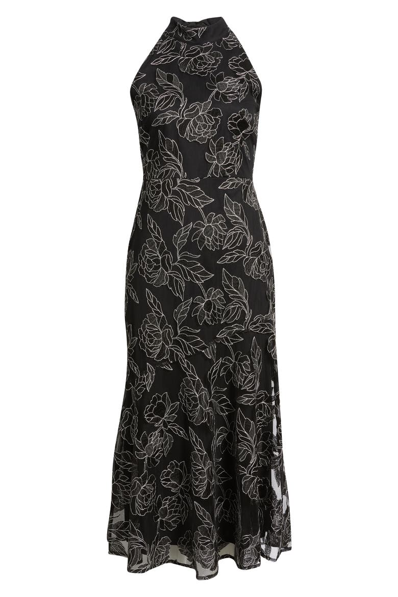 Embroidered Fit & Flare Cocktail Dress, Alternate, color, BLACK