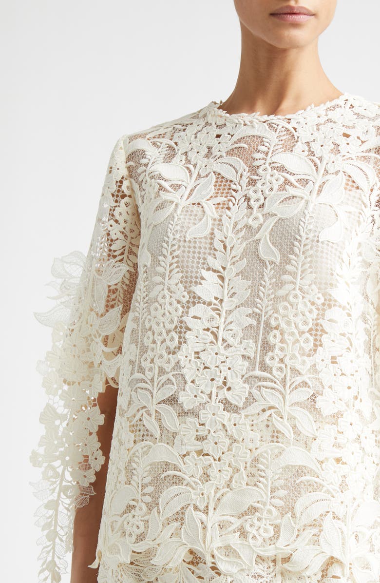 Oscar de la Renta Foxgloves Guipure Lace Top, Alternate, color, Ivory