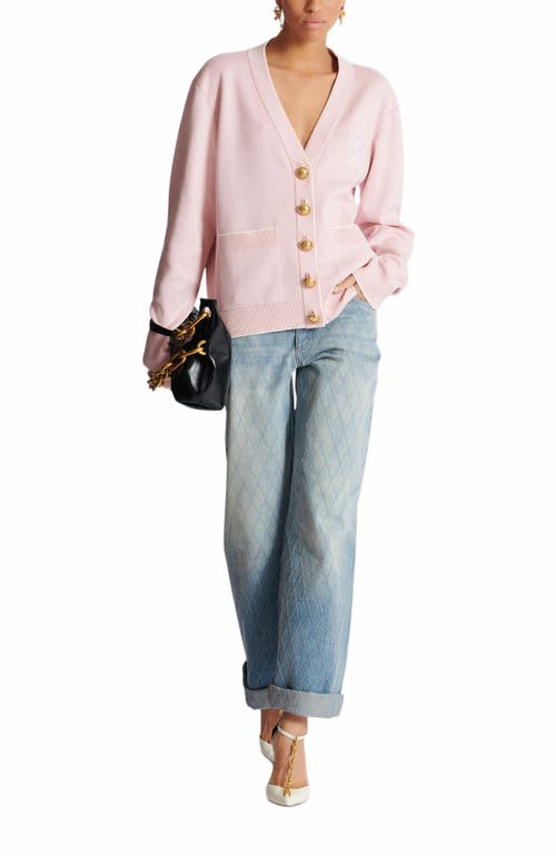 Balmain Emblème-embroidered Knit Cardigan In Pink