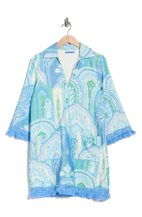 Maya Fringe Trim Terry Tunic Dress