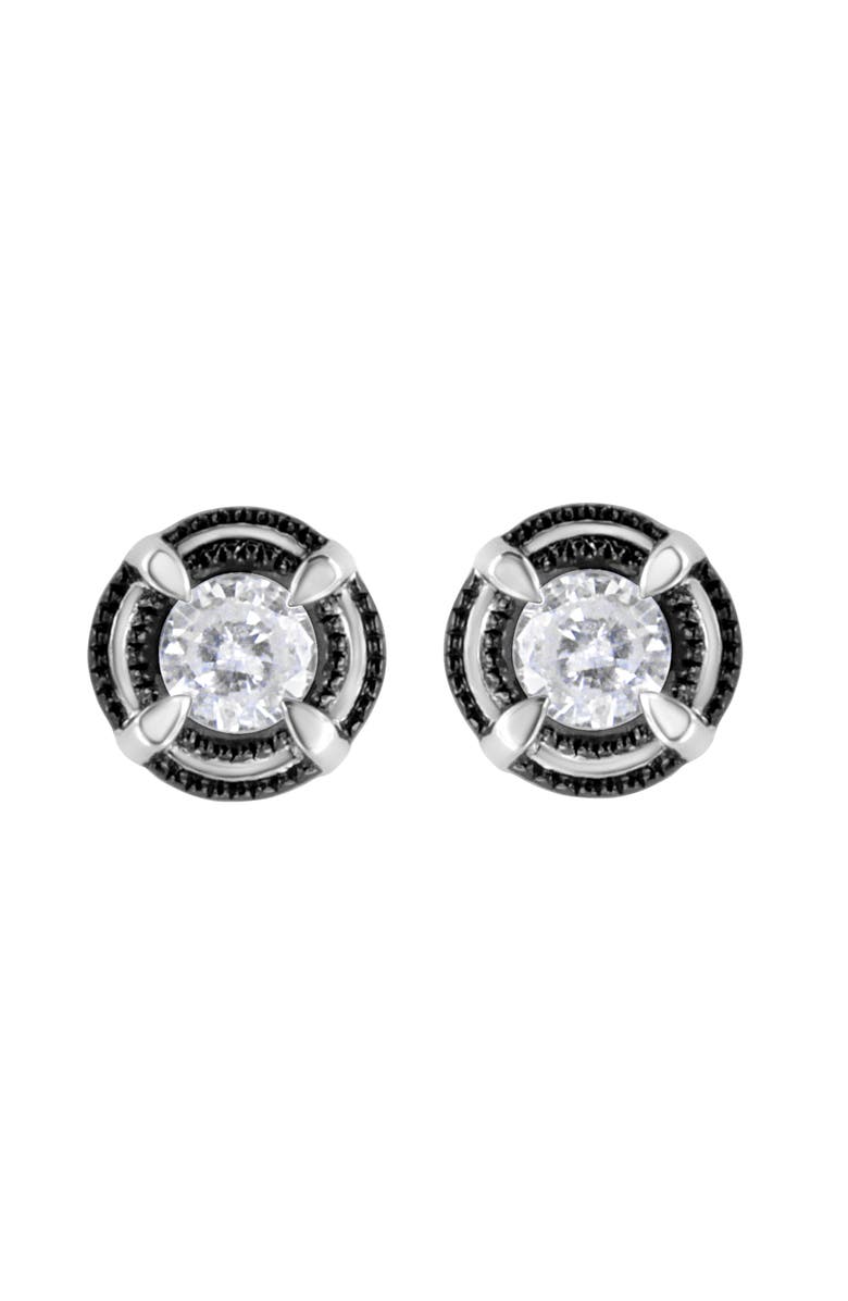 Haus of Brilliance Black Rhodium and Silver 1-1/2 Ct Double Halo Solitaire Milgrain Stud Earrings, Main, color, White