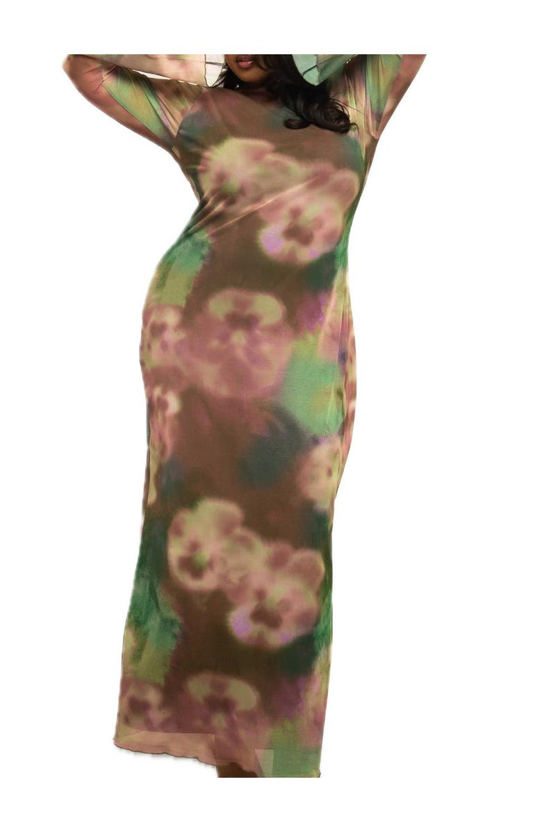 FASHION-SZN CURVE Plus Size Floral Print Mesh Maxi Dress, Alternate, color, Green