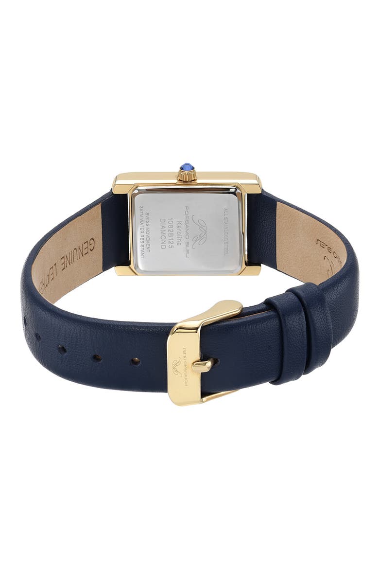 Karolina Diamond Leather Strap Watch, 21.5mm x 30mm - 0.06 ctw, Alternate, color, GOLD-BLUE