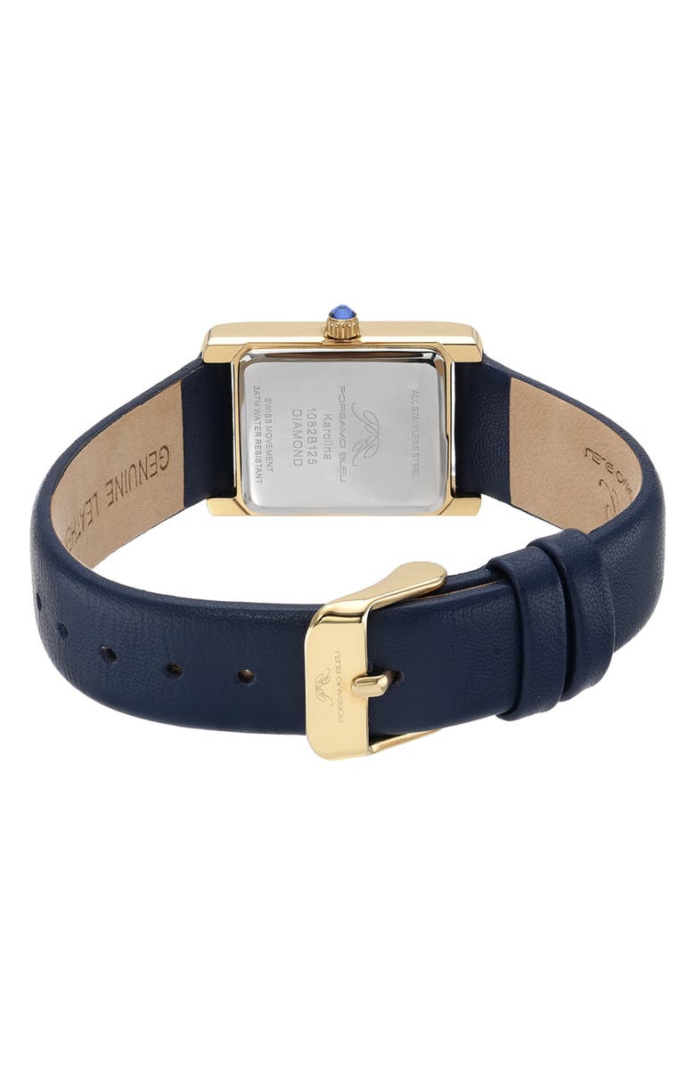 PORSAMO BLEU Karolina Diamond Leather Strap Watch, 21.5mm x 30mm - 0.06 ctw, Alternate, color, Gold-Blue