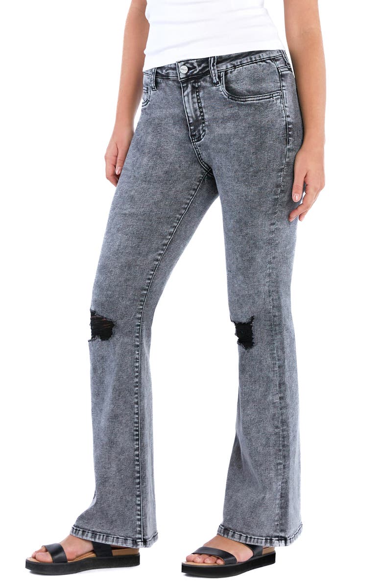 HINT OF BLU Chloe Acid Wash Mid Rise Flare Jeans, Alternate, color, Powder Grey