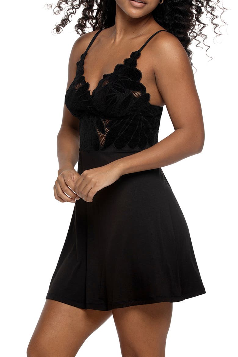Sienna Lace Trim Chemise, Alternate, color, BLACK