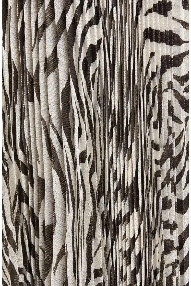 Katz Animal Print Pleated Silk Blend Maxi Skirt, Alternate, color, TIGER SOFT WHITE/ BLACK