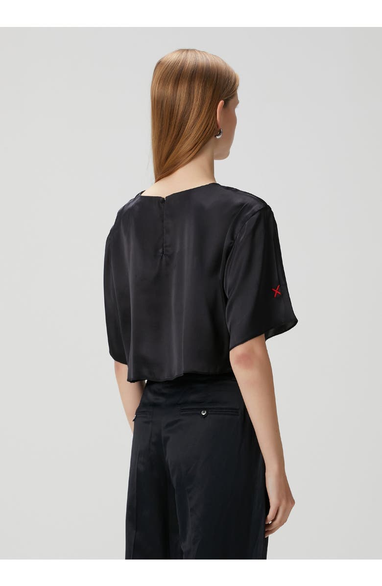 PCFG Pure Silk Oversized Silk Crop Top, Alternate, color, Black