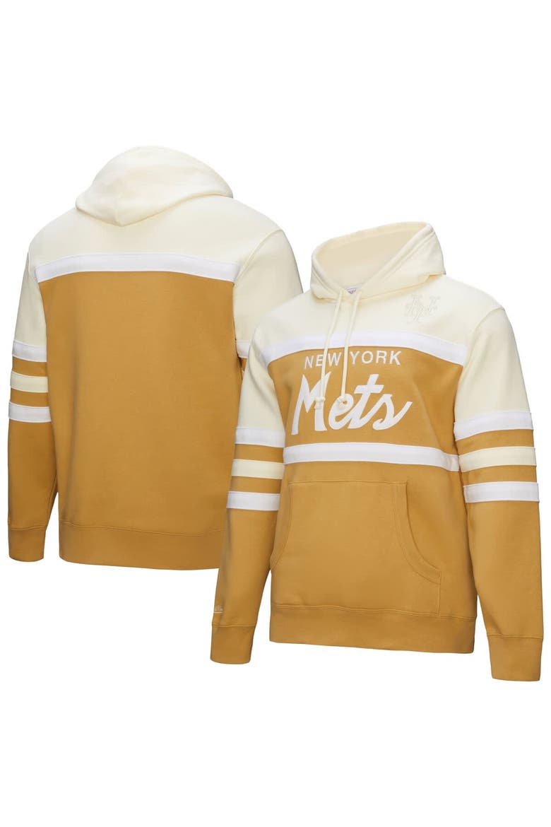 Men's Mitchell & Ness Tan/Cream New York Mets Head Coach Pullover Hoodie, Main, color, Tan