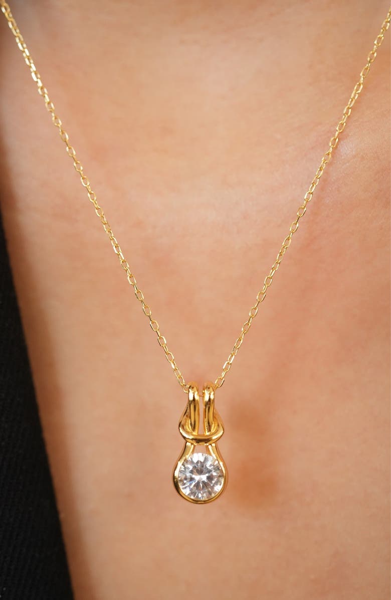 Argento Vivo Sterling Silver Love Knot Cubic Zirconia Pendant Necklace, Alternate, color, Gold