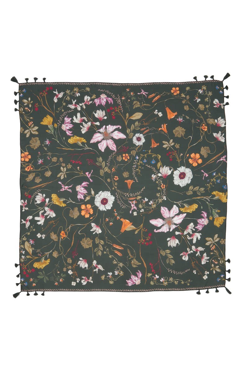 Treasure & Bond Floral Print Tassel Silk Scarf, Alternate, color, 