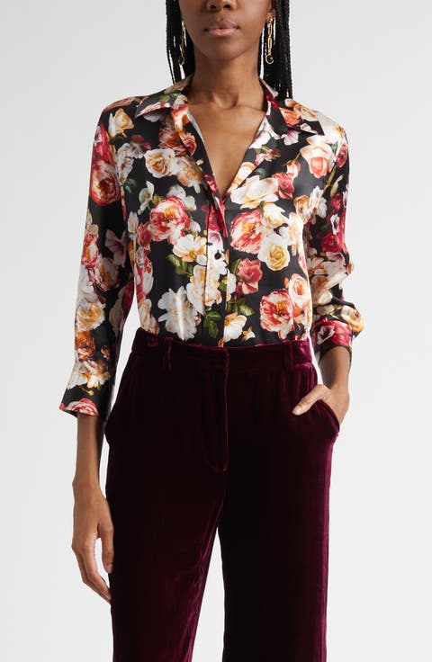 Dani Floral Print Silk Button-Up Shirt