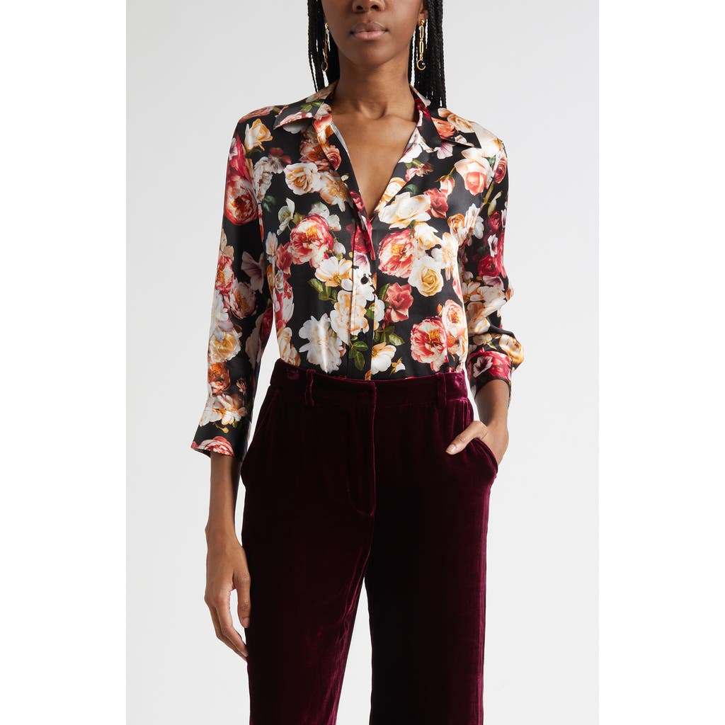 L'agence Dani Floral Print Silk Button-up Shirt In Multi
