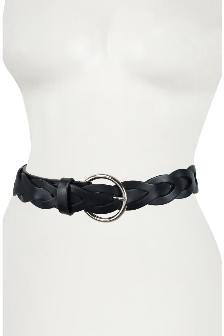 Interlocked Woven Leather Belt, Main, color, BLACK / POLISHED NICKEL