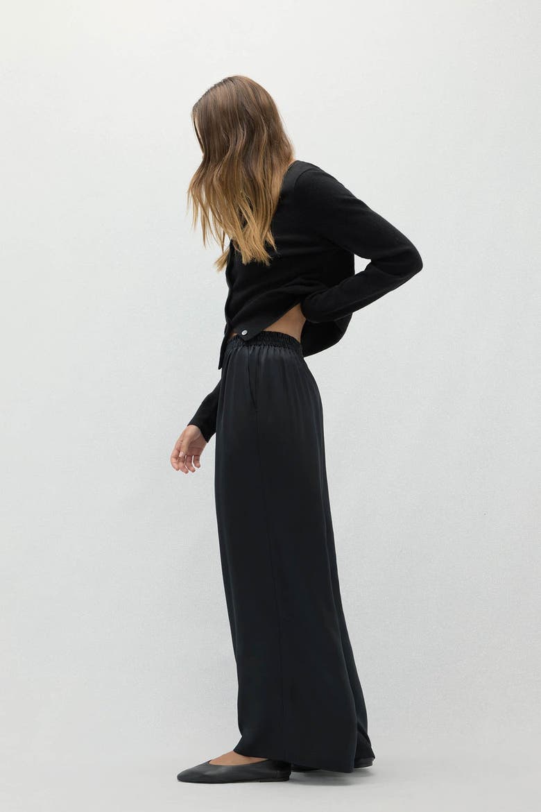 Evan Silk Wide Leg Pant, Alternate, color, Black