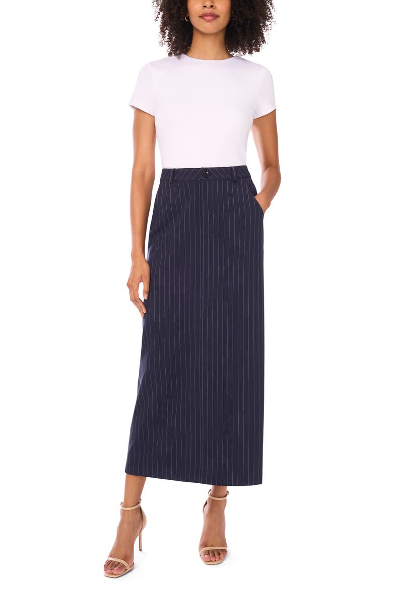 Pinstripe High Rise Midi Skirt, Alternate, color, CLASSIC NAVY
