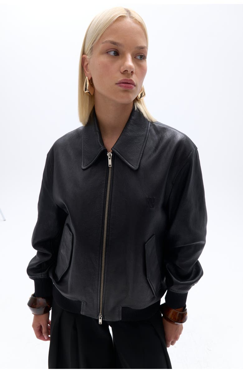 Nocturne Leather Bomber Jacket, Main, color, 