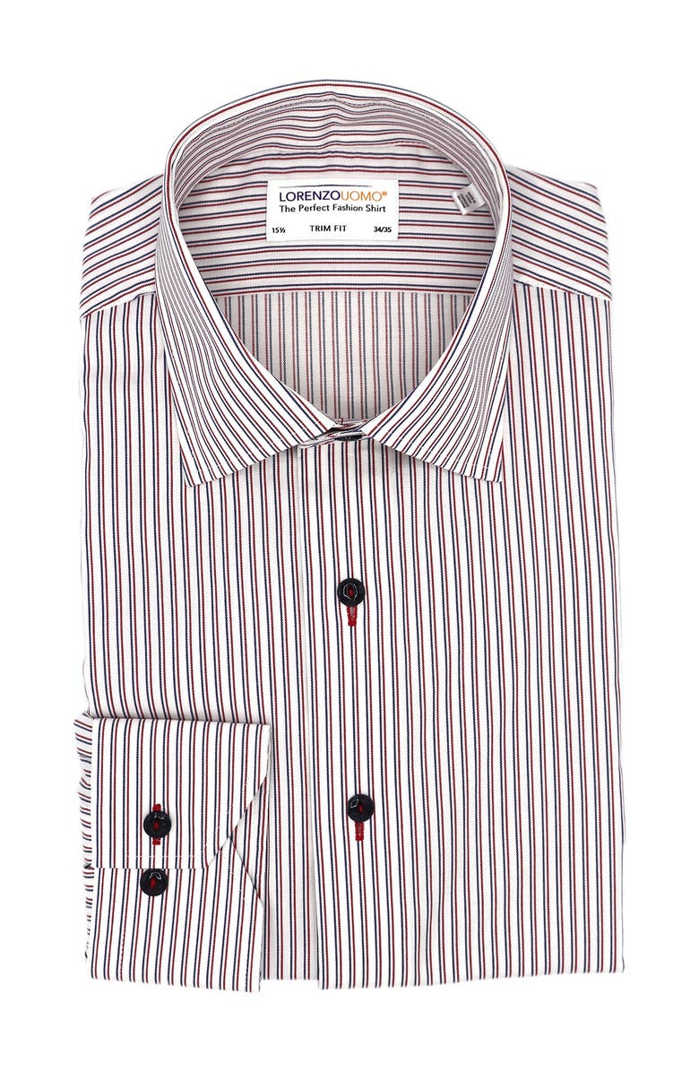 Lorenzo Uomo Stretch Textured Stripe Trim Fit Dress Shirt, Main, color,