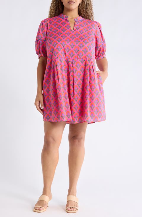 Fawna Floral Cotton Shift Minidress (Plus)