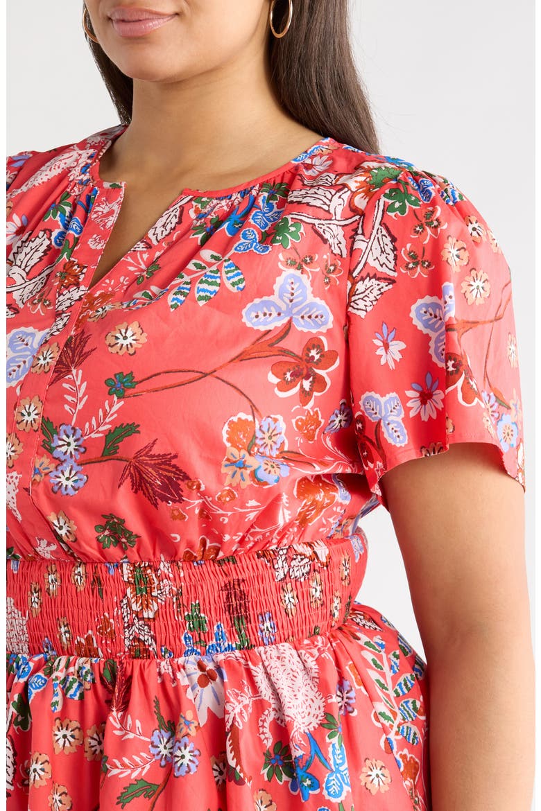 Amania Floral Sarina Smocked Top, Alternate, color, CORAL-BLUE