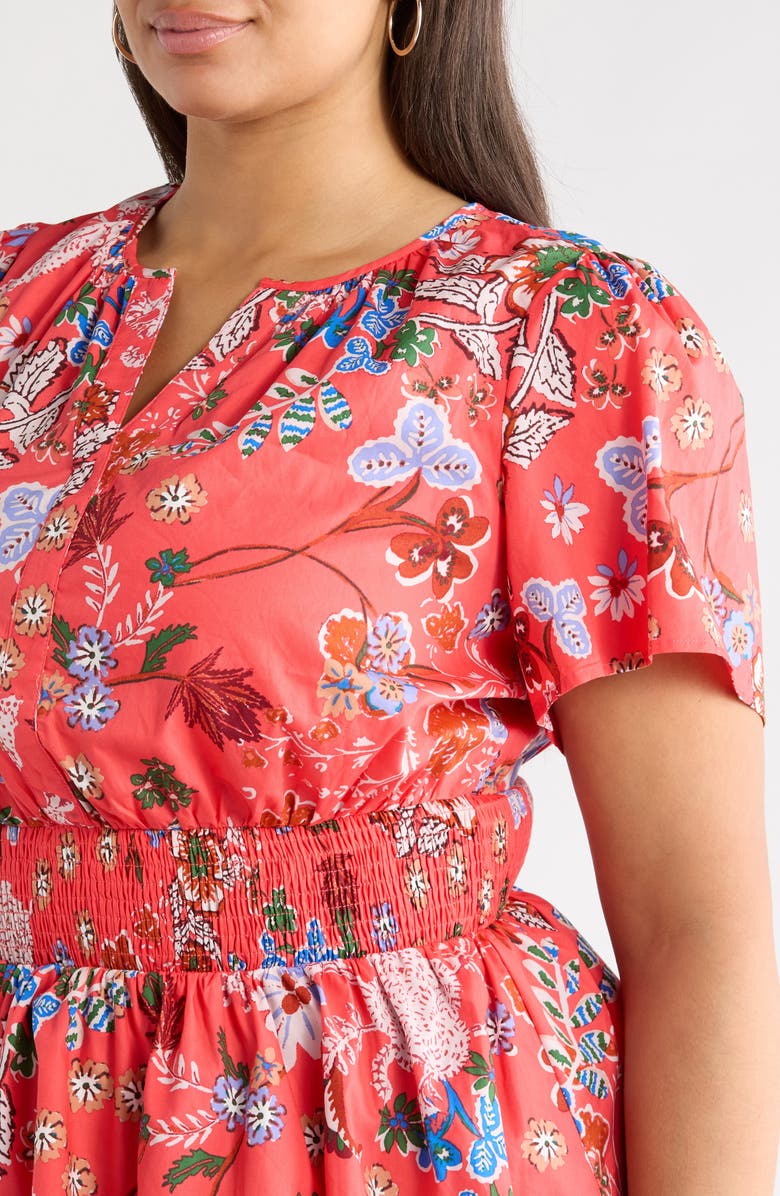 SUGARLIPS Amania Floral Sarina Smocked Top, Alternate, color, Coral-Blue
