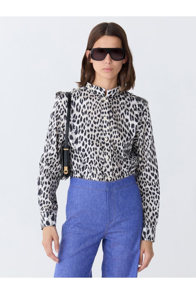 MIKA Band-collar Shirt in Cheetah Print, Alternate, color, Natural