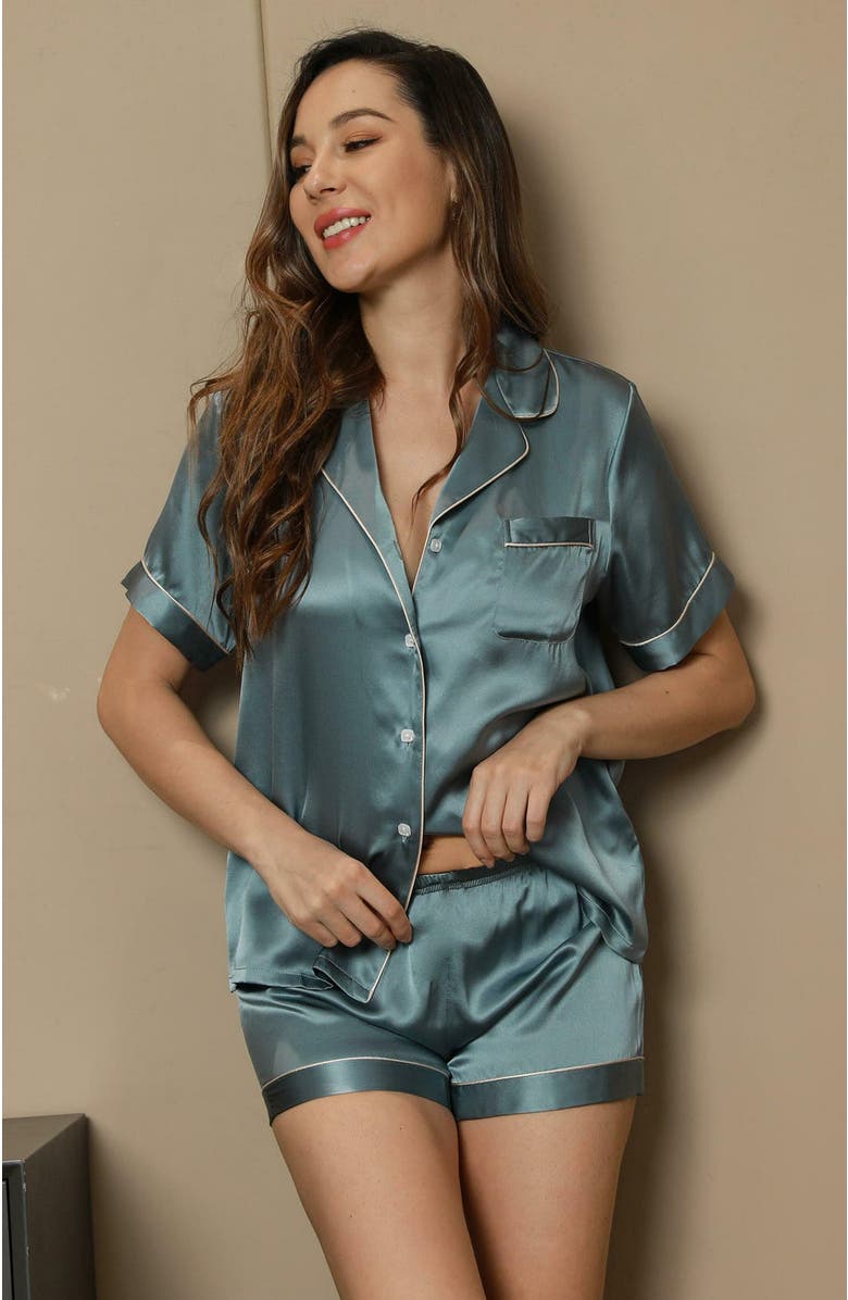 SILKSILKY Pure Silk Pajamas Short Pjs Set 2Pcs, Alternate, color,