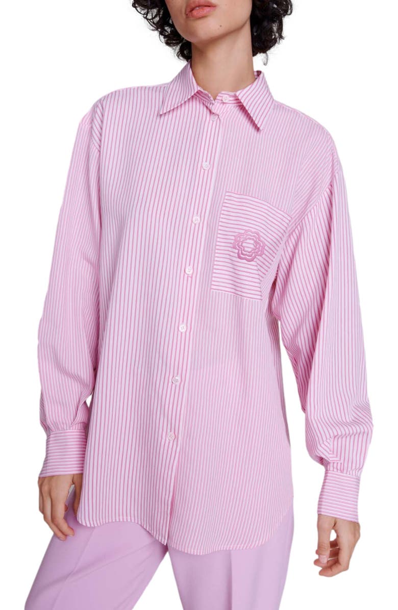maje Chiavita Oversize Stripe Button-Up Shirt, Alternate, color, 