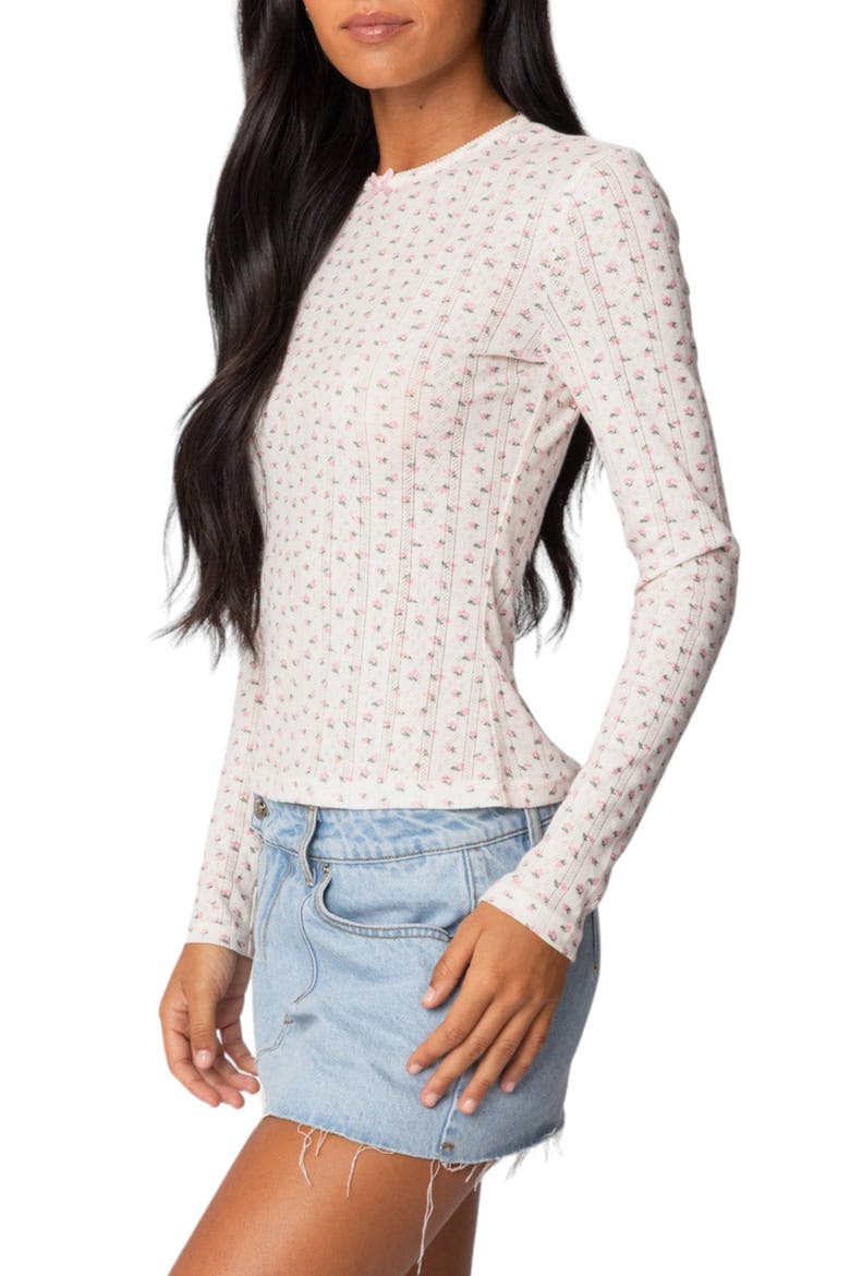 Emery Floral Print Pointelle Top, Alternate, color, CREAM