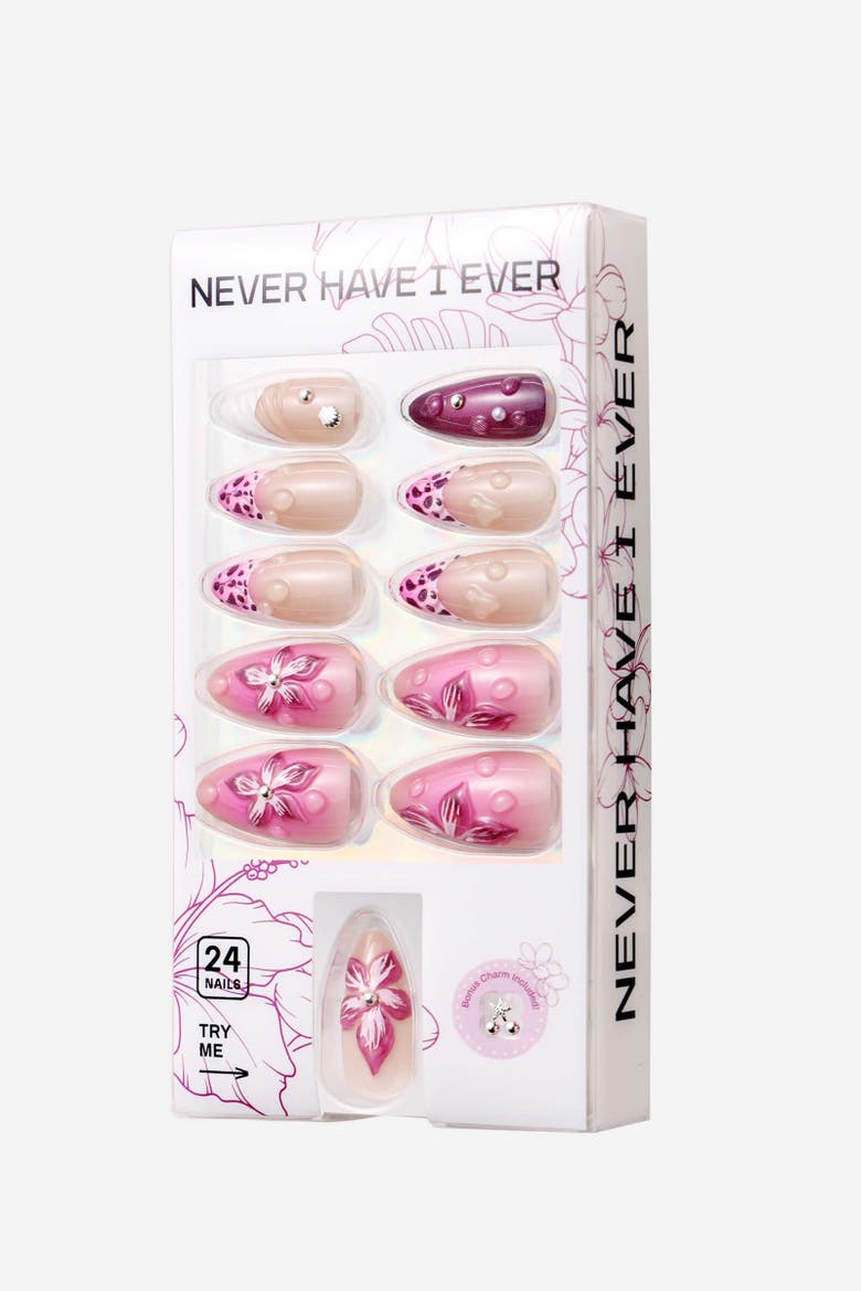 Island Girl Almond Press On Nails, Main, color, Pink