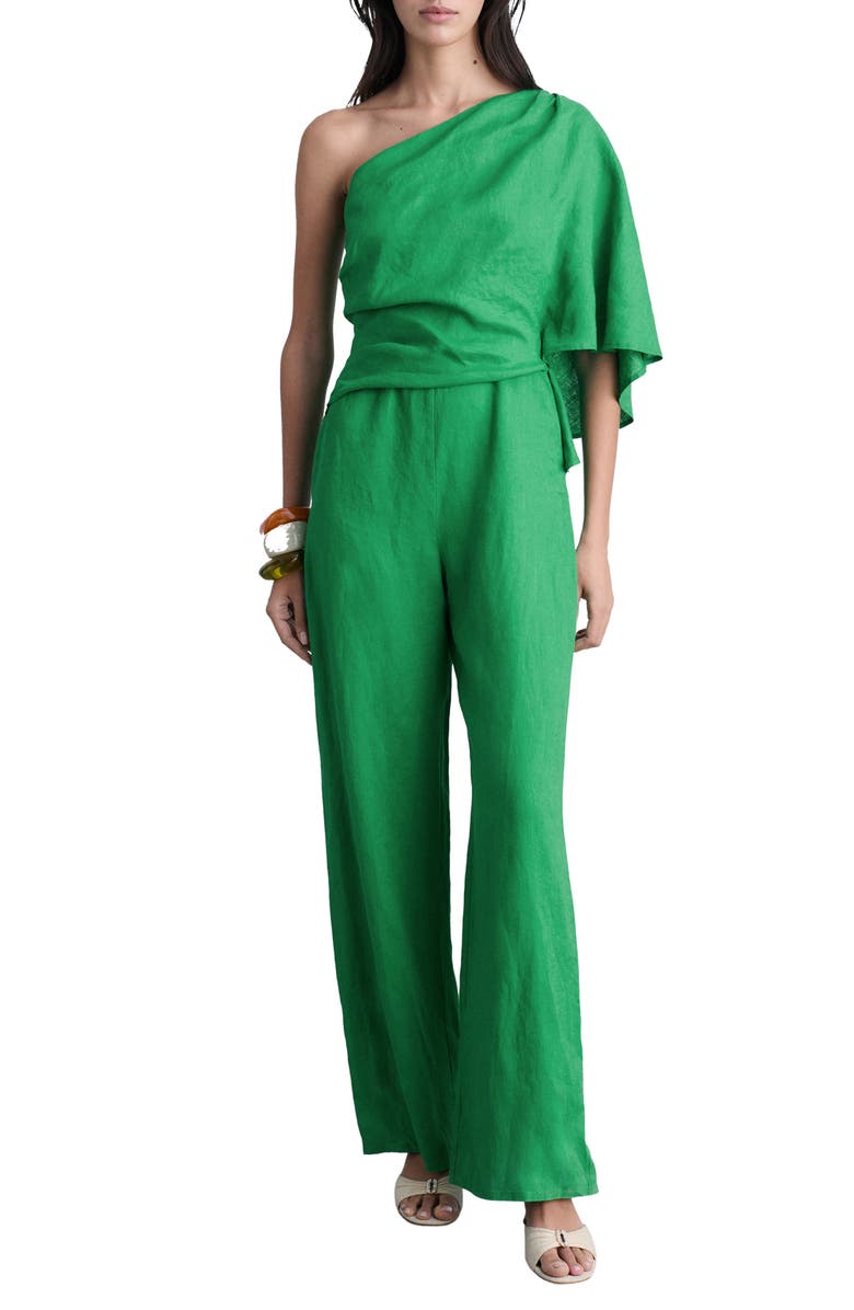 MANGO Asymmetric One-Shoulder Linen Jumpsuit, Main, color,