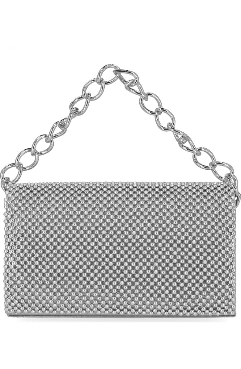 Jessica McClintock Damiana Beaded Metal Mesh Clutch, Main, color, Silver