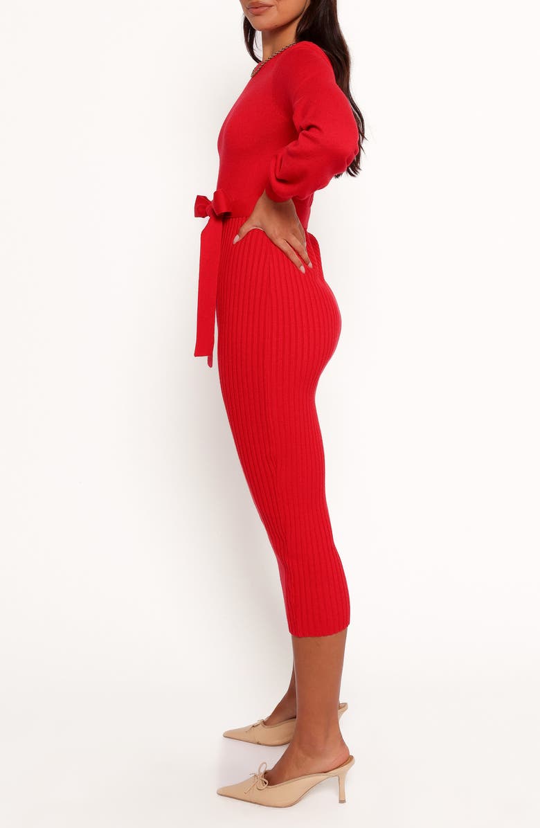 Petal & Pup Helena Belted Long Sleeve Sweater Dress, Alternate, color, Red