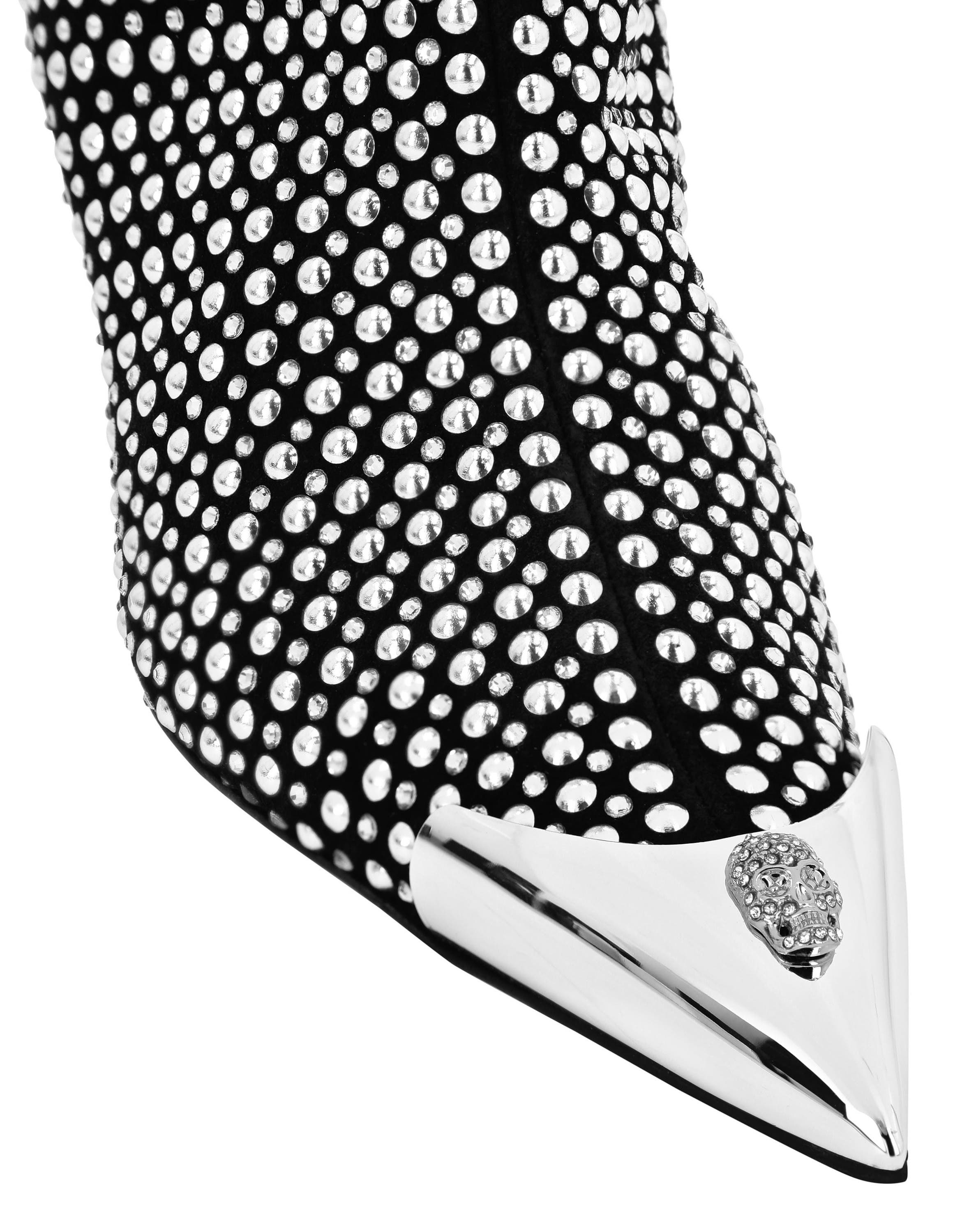 PHILIPP PLEIN Low Heel Ankle Boots Studs And Strass Skull Women, Alternate, color, Black