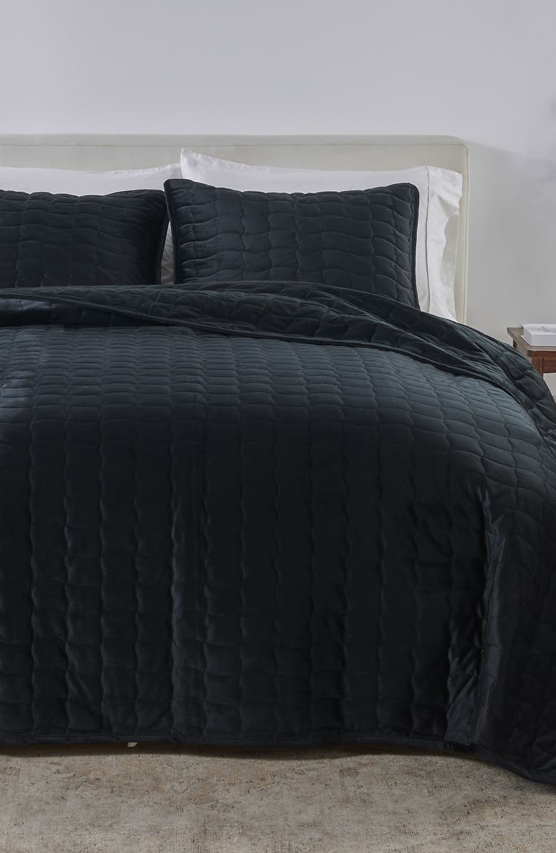 Woven & Weft Velvet Box Stitch Quilt Set, Main, color, Black