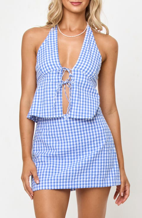 April Tie Front Halter Linen Cover-Up Top