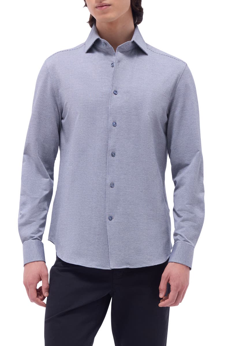 Bugatchi Devon Micro Houndstooth OoohCotton<sup>®</sup> Button-Up Shirt, Main, color, Navy